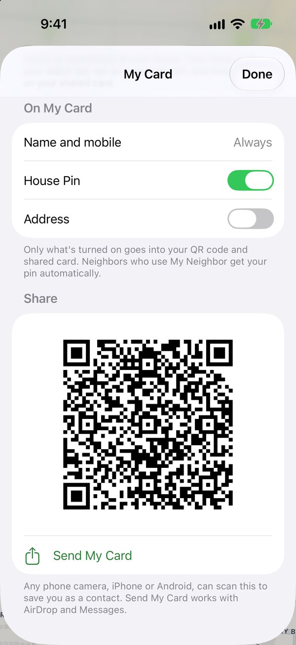 My Card with a QR code in My Neighbor on iPhone