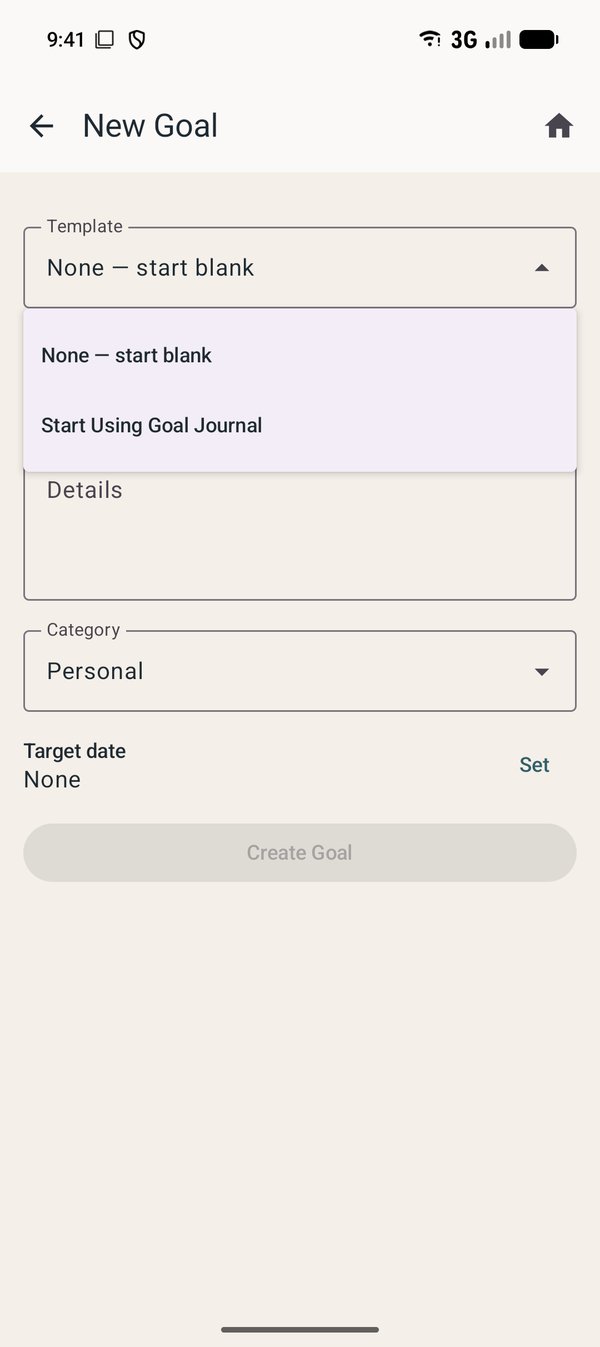 New Goal with templates on Android