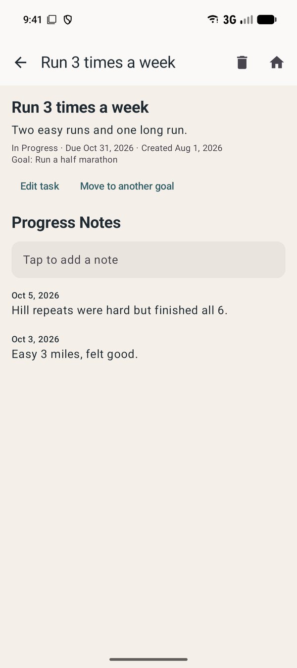 Task Details with progress notes on Android