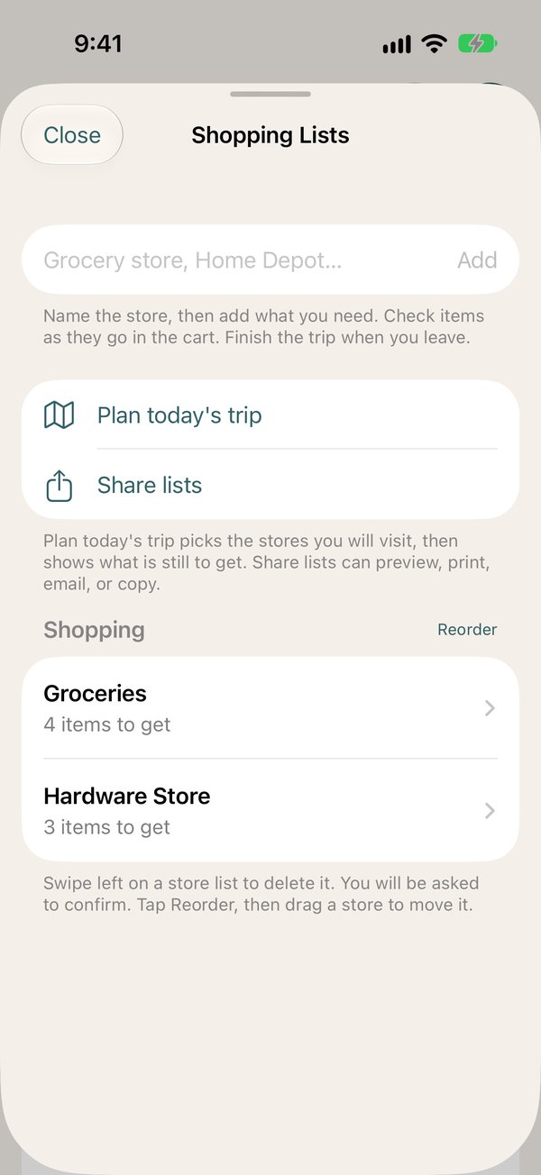 Shopping Lists on iPhone